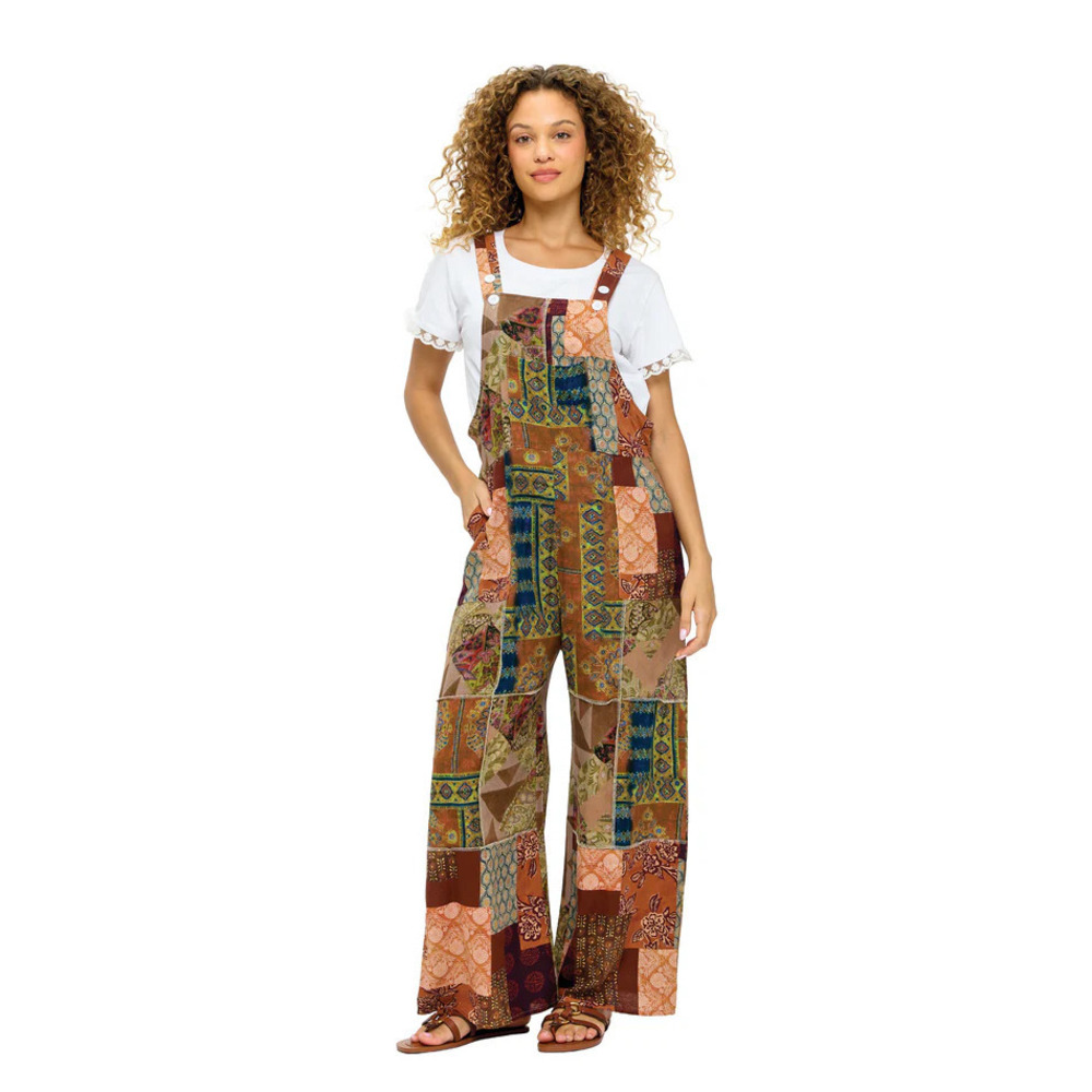 26872 BROWN Yak & Yeti Boho Overall Patchwork Earthy Various Sizes